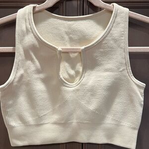 Ivory Medium Ribbed Lifting Knit Sleeveless Crop Top